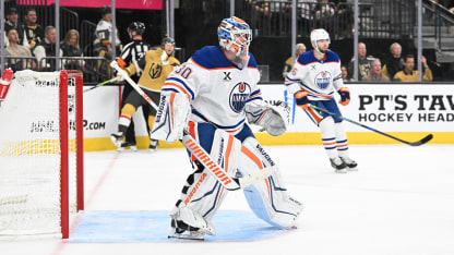 Calvin Pickard in action for the Edmonton Oilers during the NHL Playoffs
