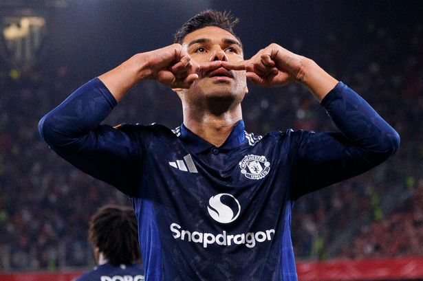 Casemiro celebrates a goal for Manchester United