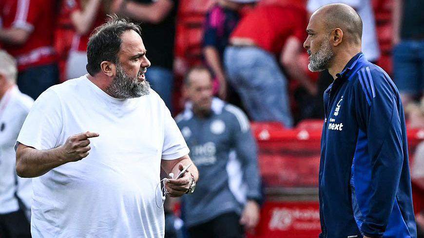 Evangelos Marinakis on the pitch after a Nottingham Forest match