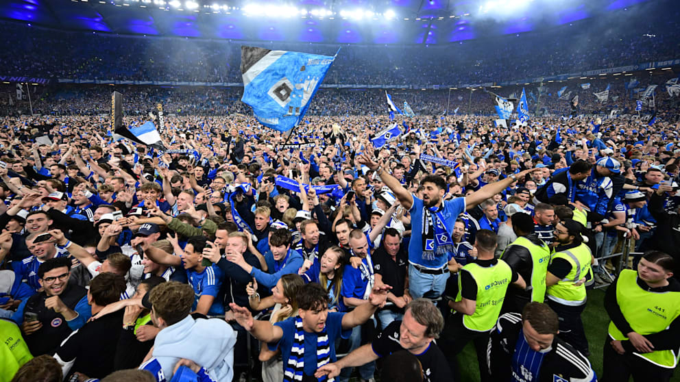 Jubelnde HSV-Fans nach dem Spiel Hamburg – Ulm
