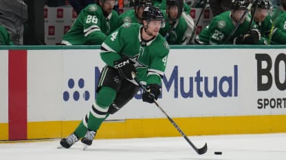 Dallas Stars goalie making a save during the NHL playoffs against the Winnipeg Jets