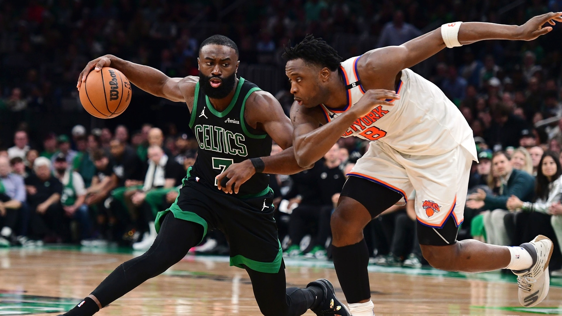 Packende Szene aus dem knicks – celtics Playoff-Duell