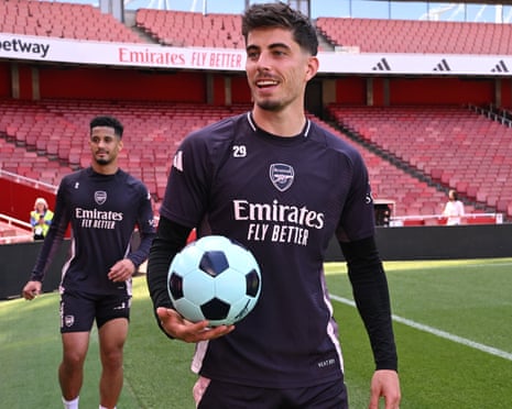 Kai Havertz während eines Trainings bei Arsenal, das seine beeindruckende Fitness nach der Verletzung zeigt