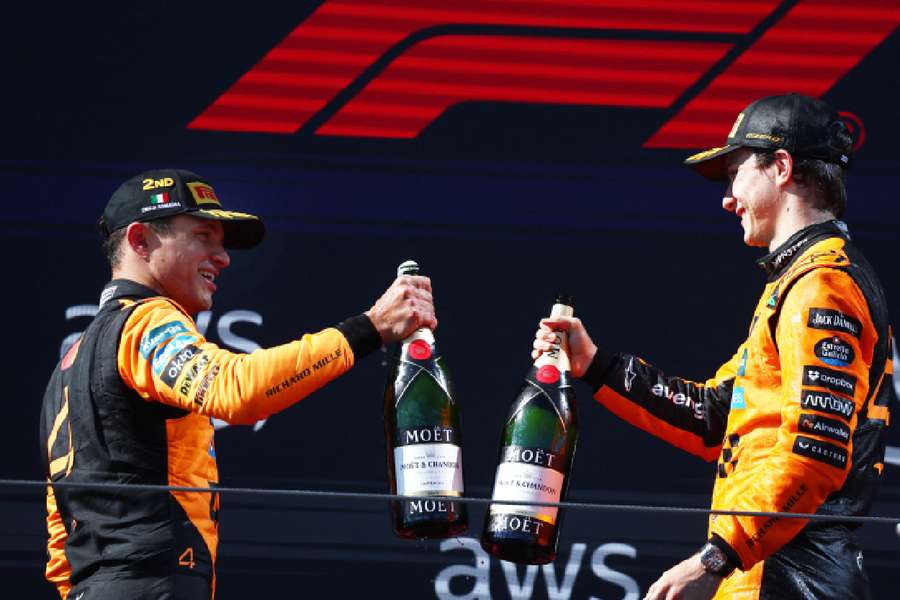 Lando Norris battles for a podium at the Emilia-Romagna Grand Prix