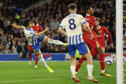Jack Hinshelwood celebrates after scoring the winning goal for Brighton – Liverpool at the Amex Stadium