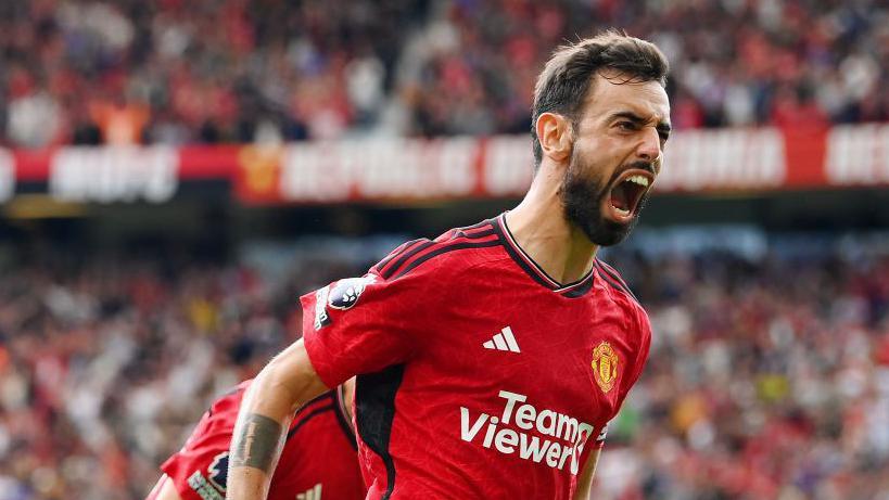 Bruno Fernandes in action during the Europa League final